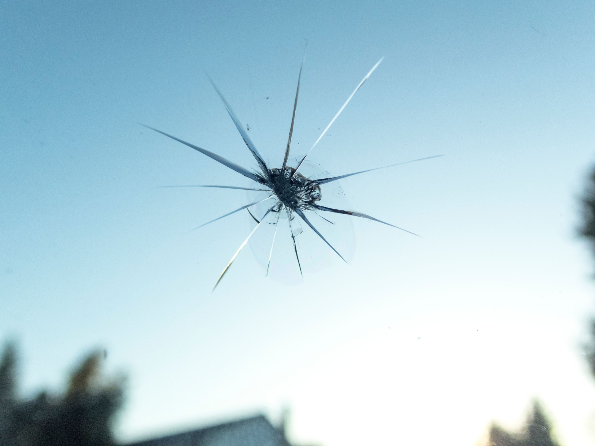 Windshield of Car with Small Rock Chip Close-up from Inside